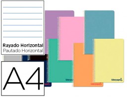 Cuaderno espiral Liderpapel Wonder A4 tapa plástico 80h 90g raya horizontal colores surtidos